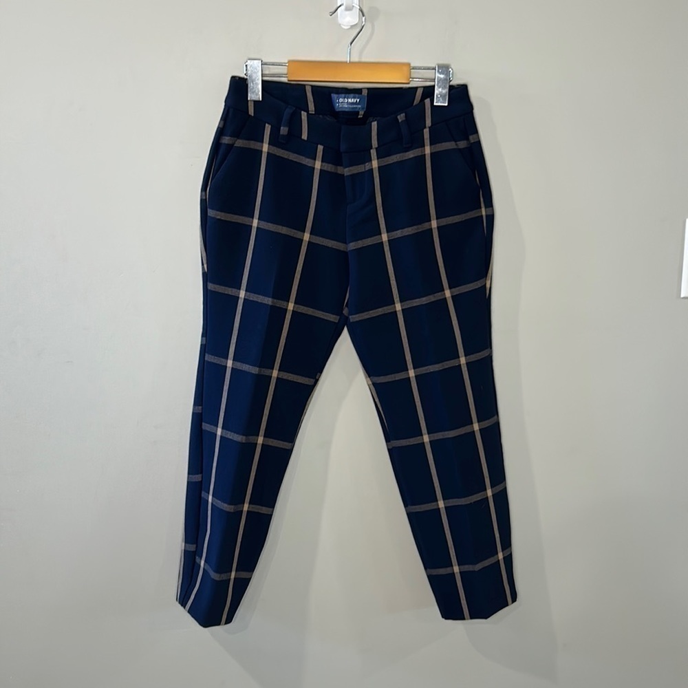 Old Navy Harper Mid-Rise Ankle Pant Navy and Tan Plaid Women's Size 2 Petite